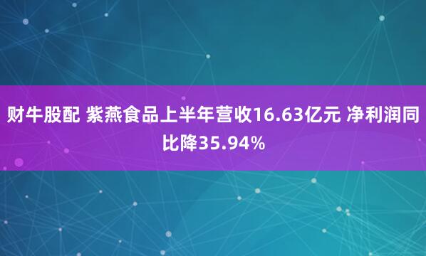 财牛股配 紫燕食品上半年营收16.63亿元 净利润同比降35.94%